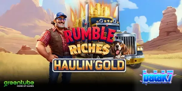 Tampilan visual permainan slot Rumble Riches Haulin Gold dengan tema truk